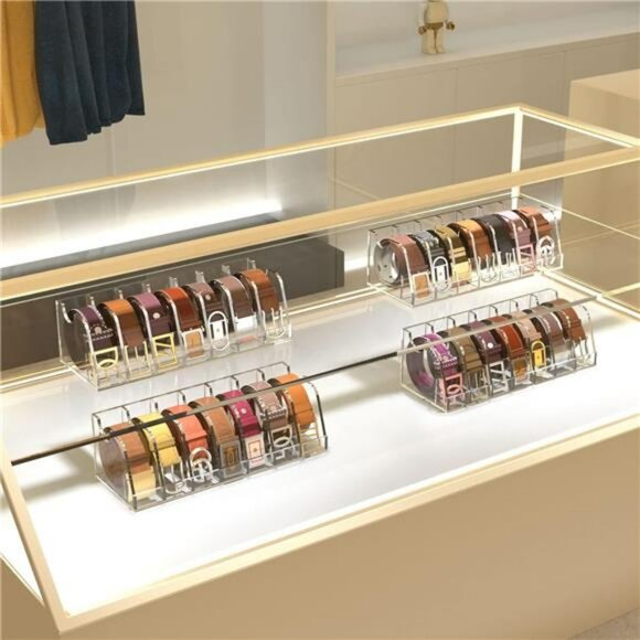 Acrylic Belt Organizer Holder Clear Belt Storage Case with 7 Compartments Stand - Picture 6 of 7